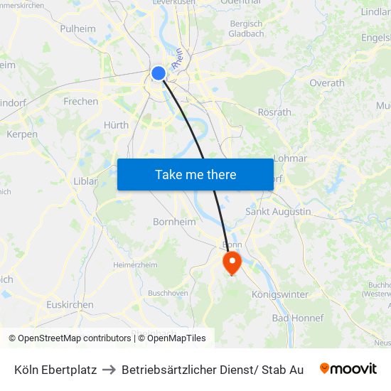 Köln Ebertplatz to Betriebsärtzlicher Dienst/ Stab Au map