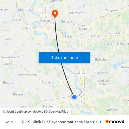 Köln Ebertplatz to 19-Klinik Für Psychosomatische Medizin Und Psychotherapie, Wirtschaftabteilung, Poststelle map