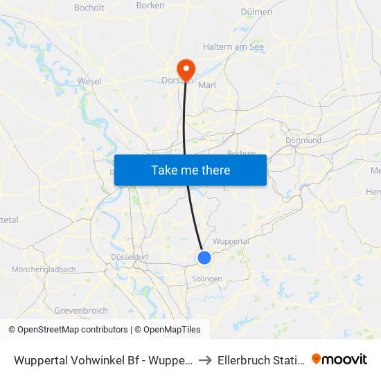 Wuppertal Vohwinkel Bf - Wuppertal to Ellerbruch Station map