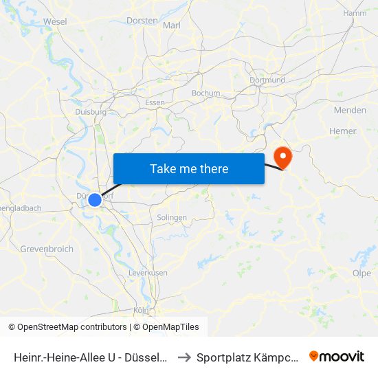 Heinr.-Heine-Allee U - Düsseldorf to Sportplatz Kämpchen map