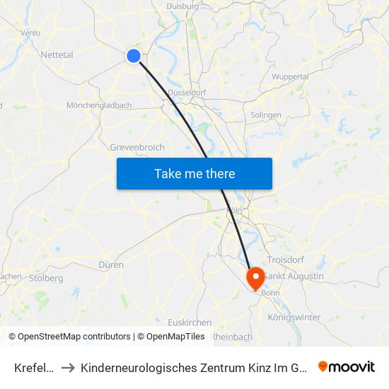 Krefeld Hbf to Kinderneurologisches Zentrum Kinz Im Gustav-Heinemann-Haus map