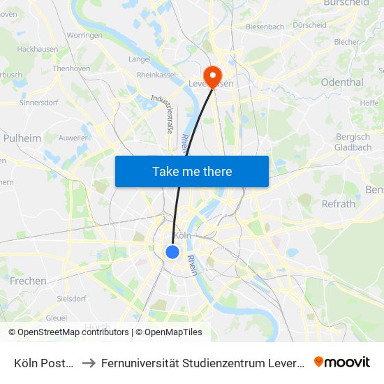 Köln Poststr. to Fernuniversität Studienzentrum Leverkusen map