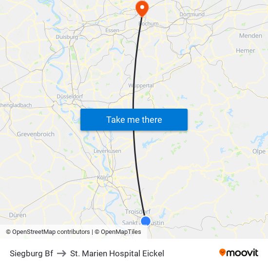 Siegburg Bf to St. Marien Hospital Eickel map