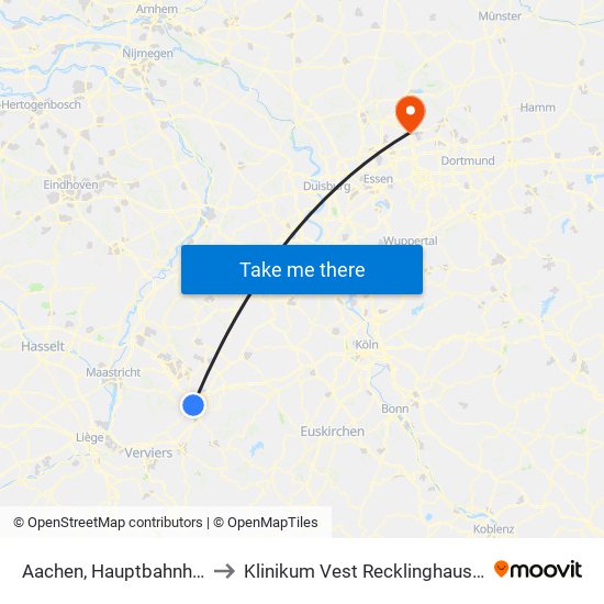 Aachen, Hauptbahnhof to Klinikum Vest Recklinghausen map