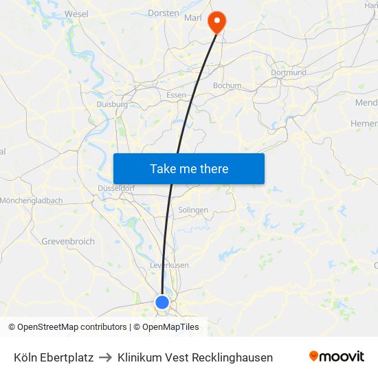 Köln Ebertplatz to Klinikum Vest Recklinghausen map