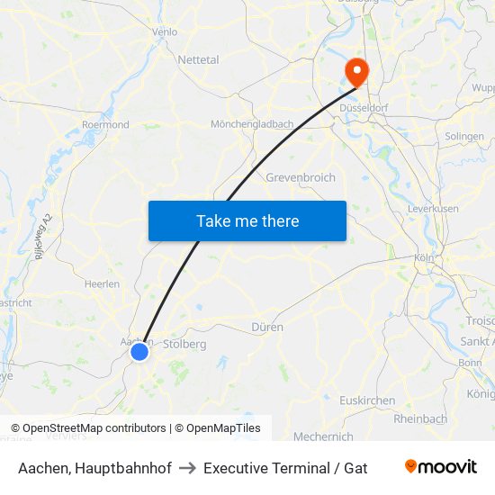 Aachen, Hauptbahnhof to Executive Terminal / Gat map