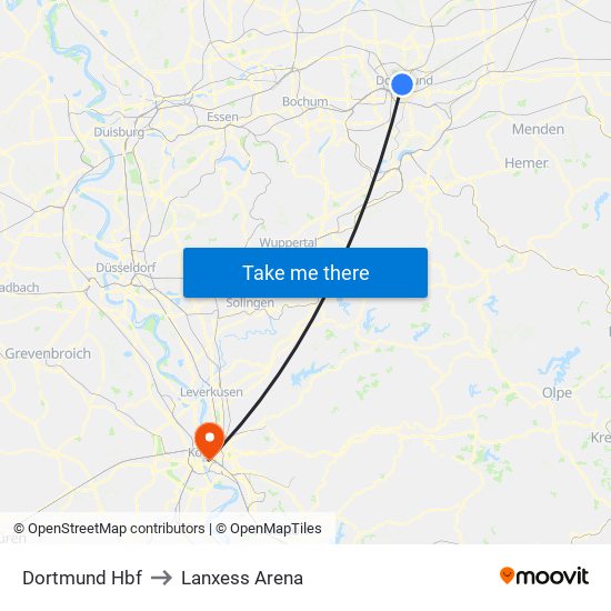 Dortmund Hbf to Lanxess Arena map