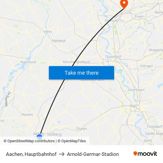 Aachen, Hauptbahnhof to Arnold-Germar-Stadion map