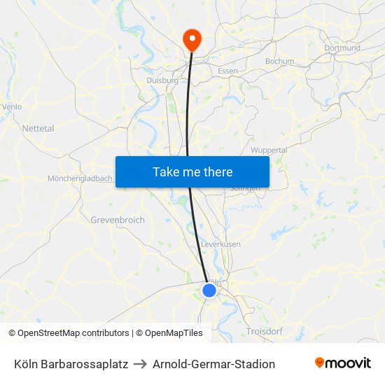 Köln Barbarossaplatz to Arnold-Germar-Stadion map