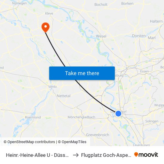 Heinr.-Heine-Allee U - Düsseldorf to Flugplatz Goch-Asperden map