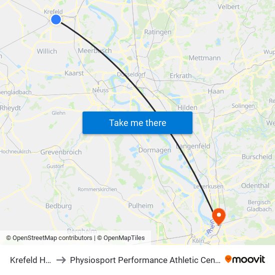 Krefeld Hbf to Physiosport Performance Athletic Center map