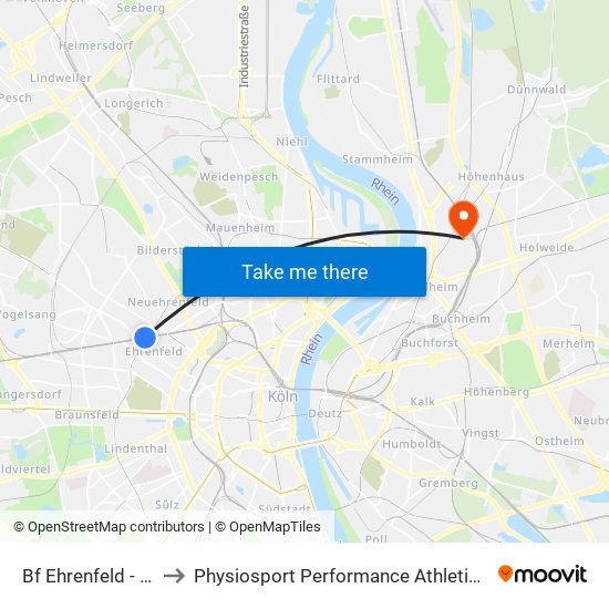 Bf Ehrenfeld - Köln to Physiosport Performance Athletic Center map