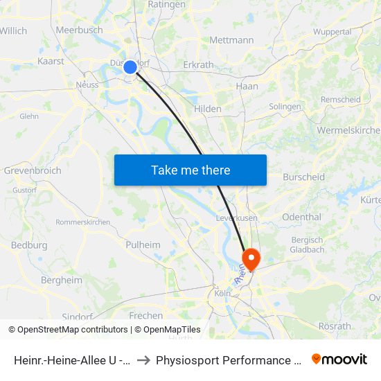 Heinr.-Heine-Allee U - Düsseldorf to Physiosport Performance Athletic Center map