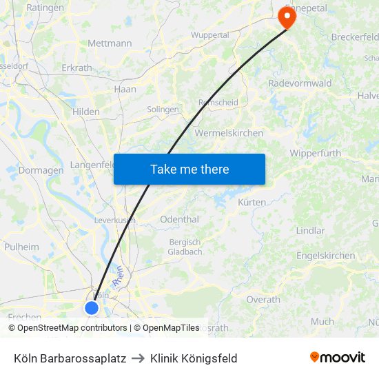 Köln Barbarossaplatz to Klinik Königsfeld map