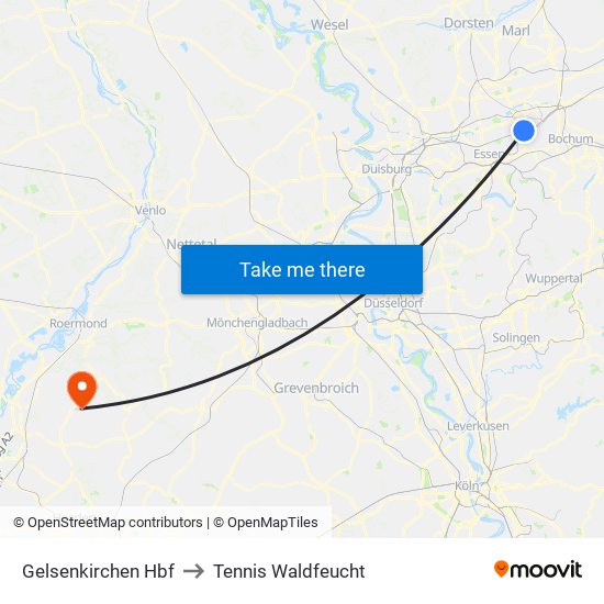 Gelsenkirchen Hbf to Tennis Waldfeucht map