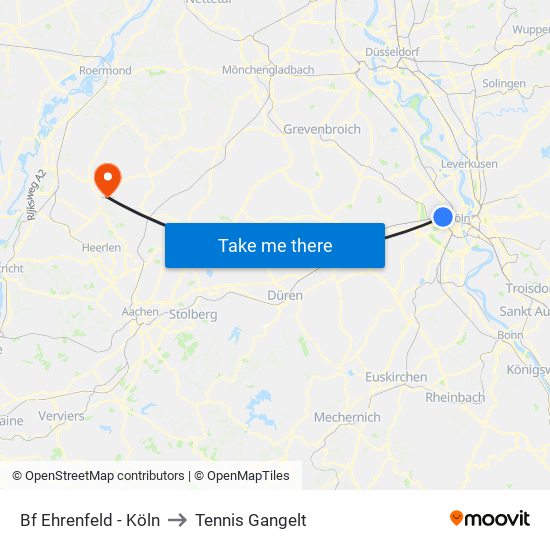 Bf Ehrenfeld - Köln to Tennis Gangelt map