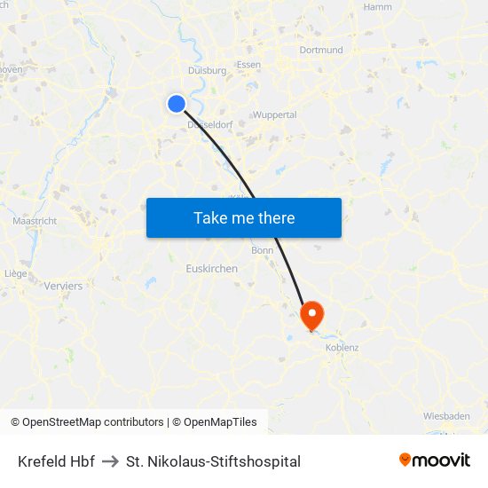 Krefeld Hbf to St. Nikolaus-Stiftshospital map