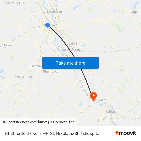 Bf Ehrenfeld - Köln to St. Nikolaus-Stiftshospital map