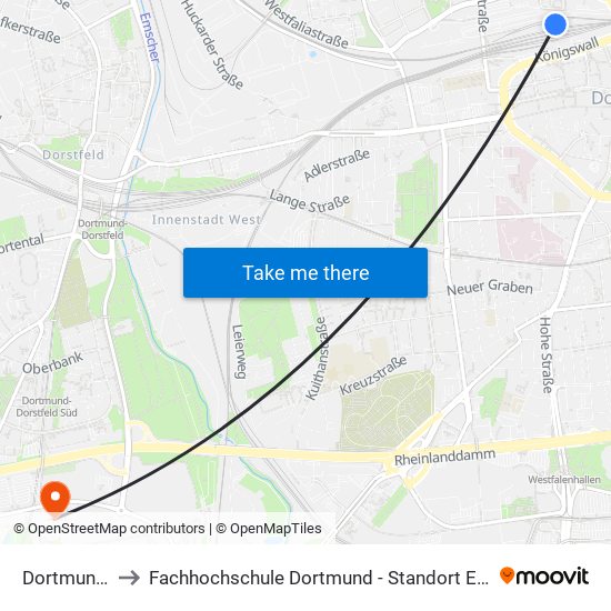 Dortmund Hbf to Fachhochschule Dortmund - Standort Emil-Figge-Straße map