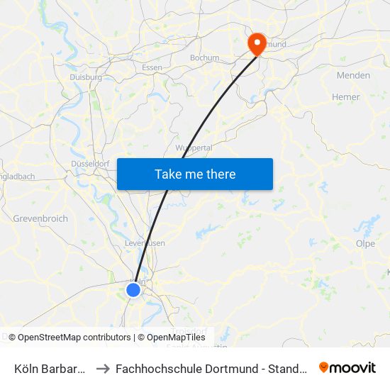 Köln Barbarossaplatz to Fachhochschule Dortmund - Standort Emil-Figge-Straße map