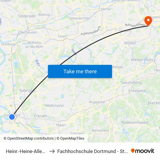 Heinr.-Heine-Allee U - Düsseldorf to Fachhochschule Dortmund - Standort Emil-Figge-Straße map