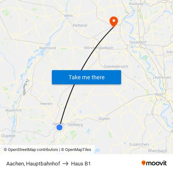 Aachen, Hauptbahnhof to Haus B1 map