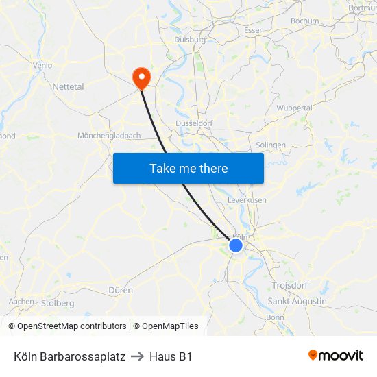 Köln Barbarossaplatz to Haus B1 map