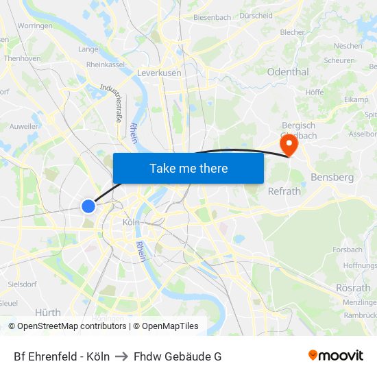 Bf Ehrenfeld - Köln to Fhdw Gebäude G map