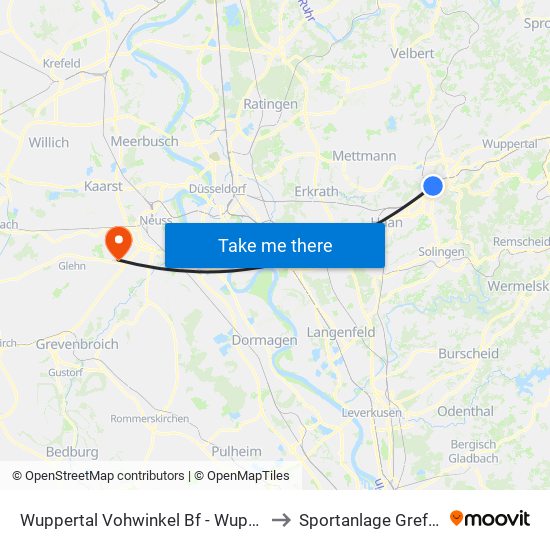 Wuppertal Vohwinkel Bf - Wuppertal to Sportanlage Grefrath map