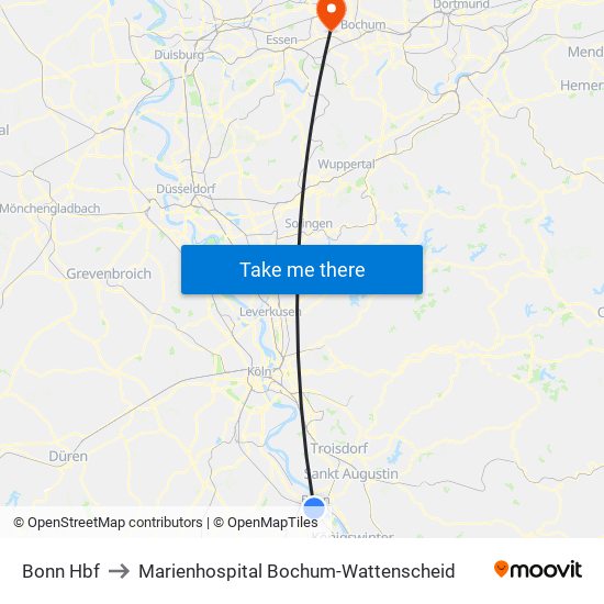 Bonn Hbf to Marienhospital Bochum-Wattenscheid map