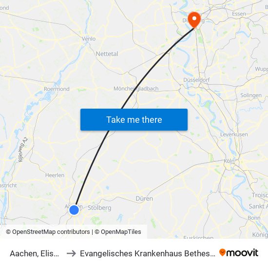 Aachen, Elisenbrunnen to Evangelisches Krankenhaus Bethesda Zu Duisburg Gmbh map