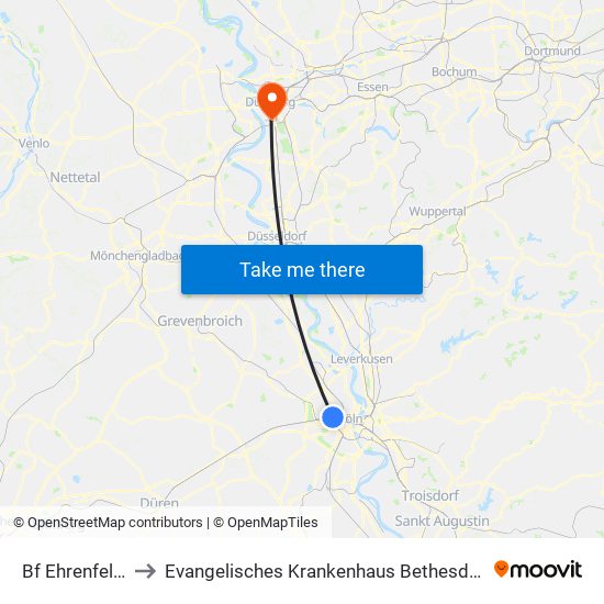Bf Ehrenfeld - Köln to Evangelisches Krankenhaus Bethesda Zu Duisburg Gmbh map