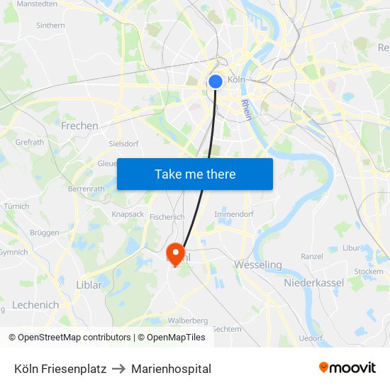 Köln Friesenplatz to Marienhospital map