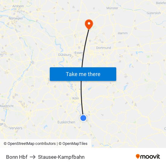 Bonn Hbf to Stausee-Kampfbahn map