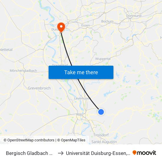 Bergisch Gladbach Bensberg to Universität Duisburg-Essen, B-Bereich map