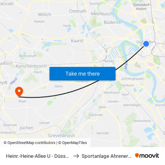Heinr.-Heine-Allee U - Düsseldorf to Sportanlage Ahrener Feld map