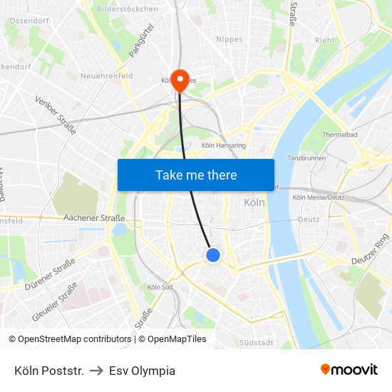 Köln Poststr. to Esv Olympia map