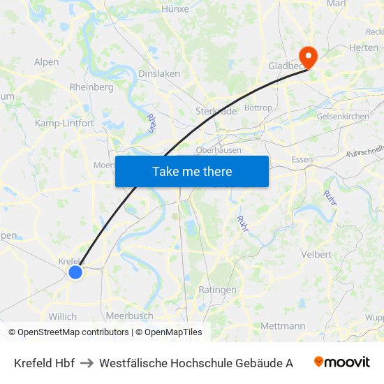 Krefeld Hbf to Westfälische Hochschule Gebäude A map