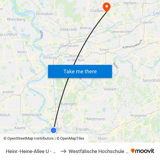 Heinr.-Heine-Allee U - Düsseldorf to Westfälische Hochschule Gebäude A map