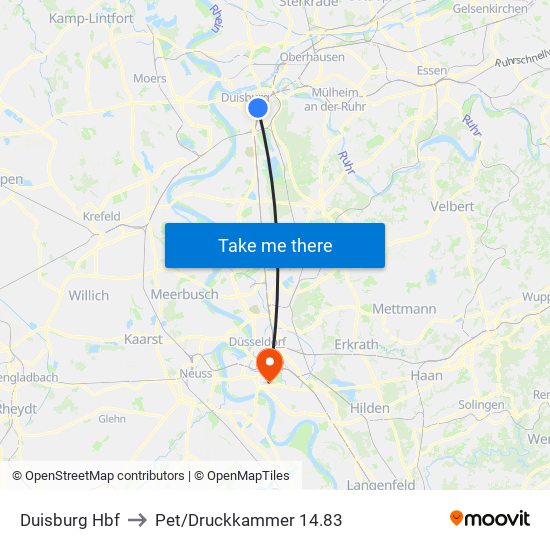 Duisburg Hbf to Pet/Druckkammer 14.83 map