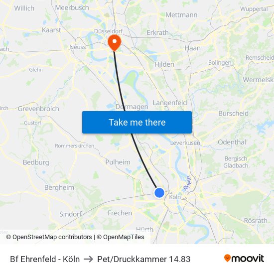 Bf Ehrenfeld - Köln to Pet/Druckkammer 14.83 map