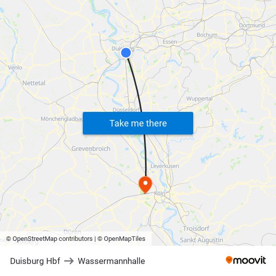 Duisburg Hbf to Wassermannhalle map