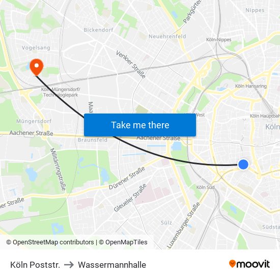 Köln Poststr. to Wassermannhalle map