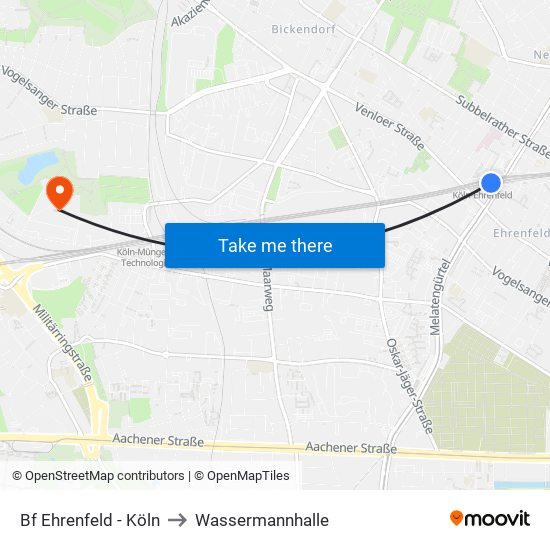 Bf Ehrenfeld - Köln to Wassermannhalle map
