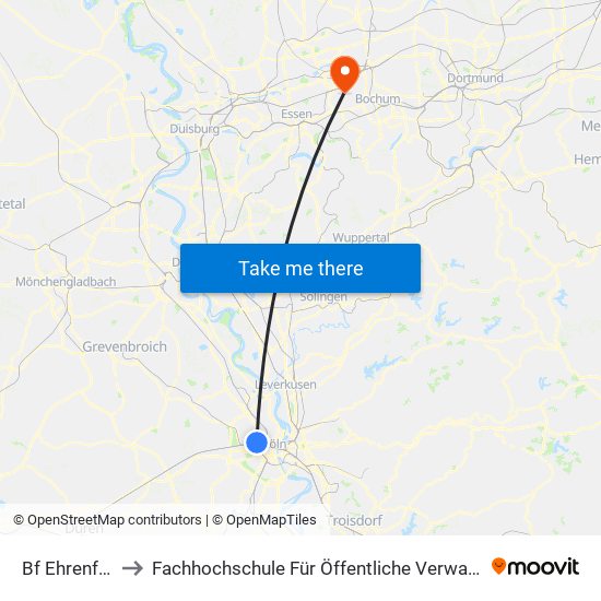 Bf Ehrenfeld - Köln to Fachhochschule Für Öffentliche Verwaltung Nrw, Zentralverwaltung map