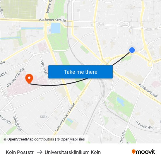 Köln Poststr. to Universitätsklinikum Köln map