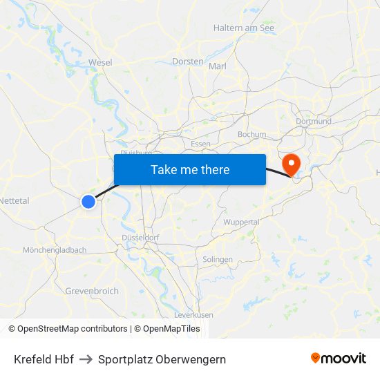 Krefeld Hbf to Sportplatz Oberwengern map