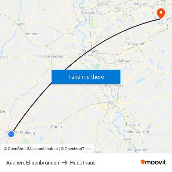 Aachen, Elisenbrunnen to Haupthaus map