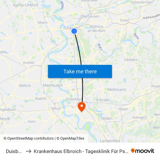 Duisburg Hbf to Krankenhaus Elbroich - Tagesklinik Für Psychiatrie Und Psychotherapie map