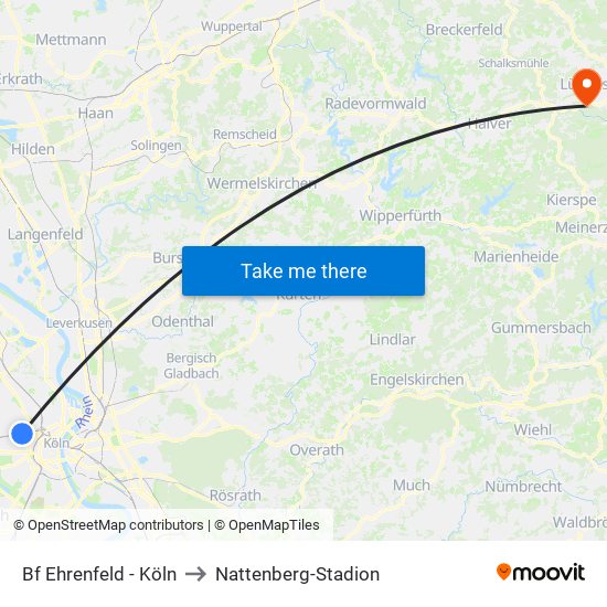 Bf Ehrenfeld - Köln to Nattenberg-Stadion map